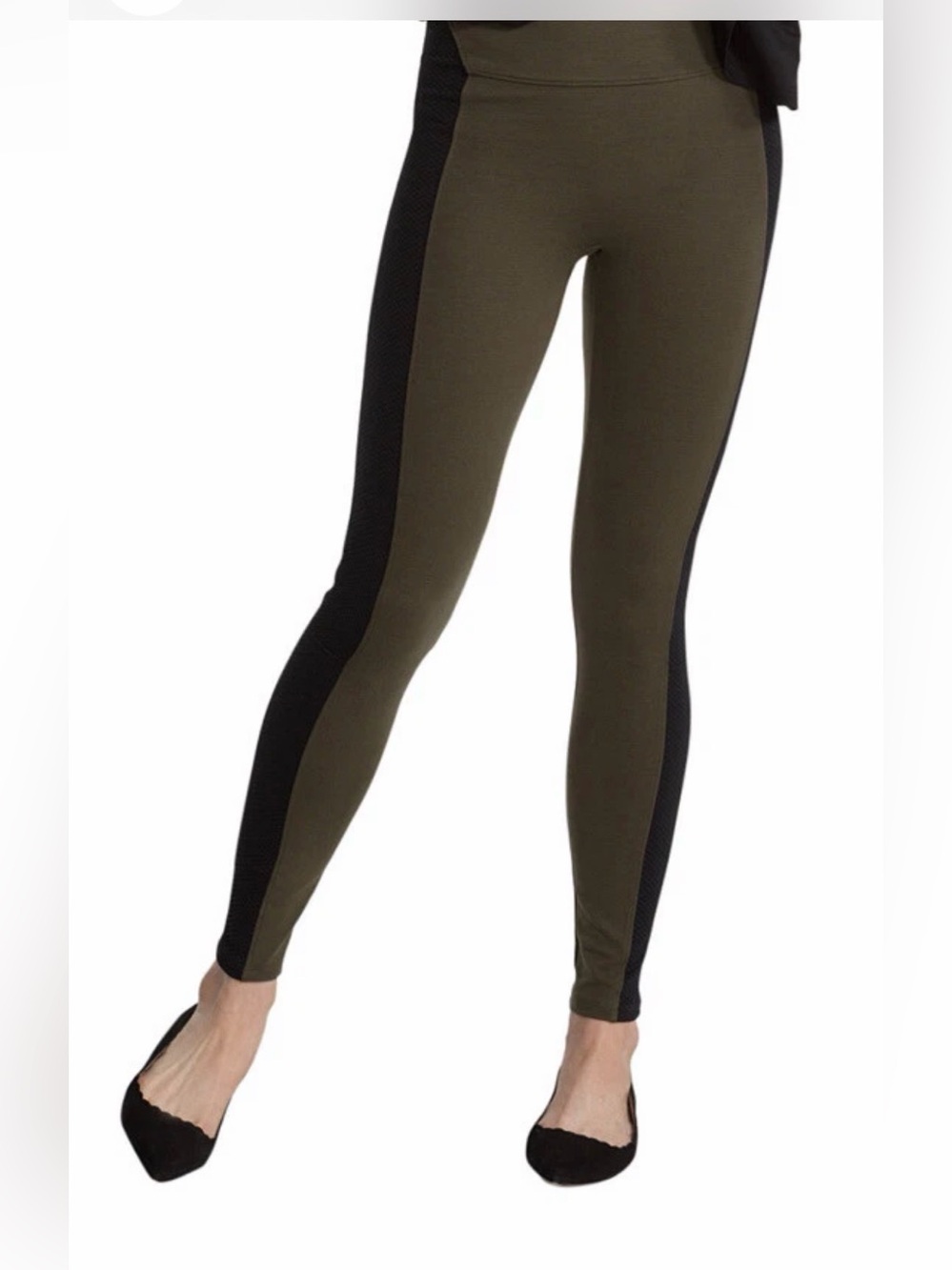Spanx Textured Panel leggings high rise olive green black yoga slimming size m